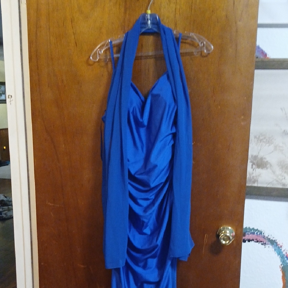 Elegant Blue Prom Dress Also Has Slit
